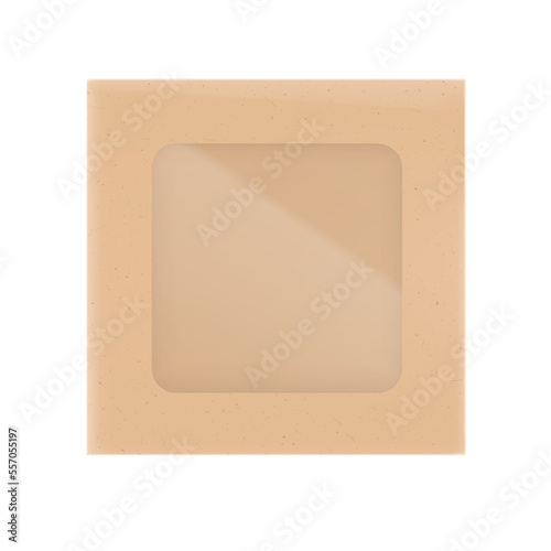Universal kraft cardboard box mockup with transparent window. Vector illustration isolated on white background, ready and simple to use for your design. Front view. EPS10.	