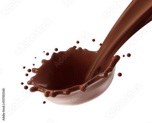 Realistic chocolate crown splash and drops. Vector illustration isolated on white background. Сan easily be used for different backgrounds. EPS10.	