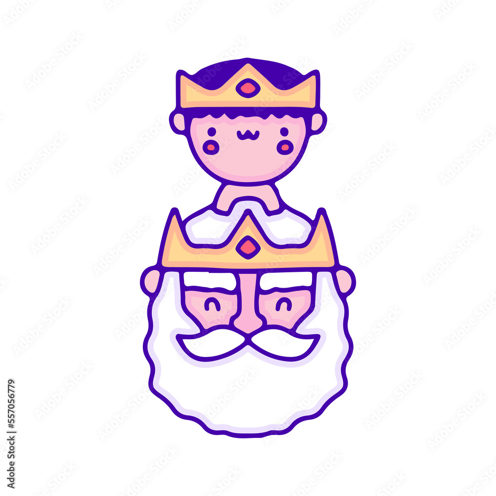 Cute baby with old man king doodle art, illustration for t-shirt, sticker, or apparel merchandise. With modern pop and kawaii style. Cute baby with old man king doodle art, illustration for t-shirt, sticker, or apparel merchandise. With modern pop and kawaii style.