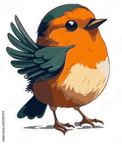 Rotkehlchen European Robin Vektor Cute Happy Bird Sketch Comic Cartoon Birdie Singvogel Gefiedert Freunde Kinderbuch Illustration Gartenvogel © Evamaria