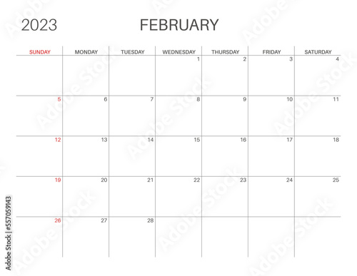 Monthly planner. Horizontal monthly calendar. Simple, minimalist design.