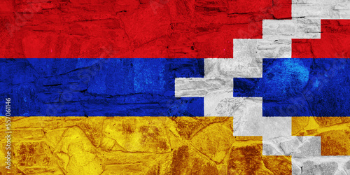 Flag of Nagorno-Karabakh on a textured background. Conceptual collage. photo
