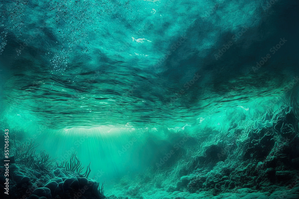 Concept of the sea water clean deep bottom aqua turquoise. Generative AI