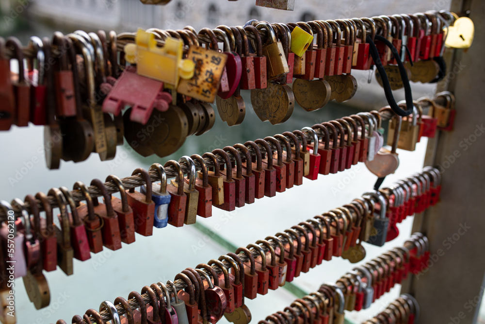 padlocks on the mesarski bridge slovenia