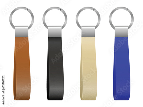 set of high detailed and realistic leather key chain isolated. 