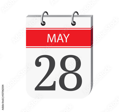 28 may calendar page vector. 3d one day calendar date appointment, deadline, event reminder illustration. Abstract three dimensional daily date calendar. 
