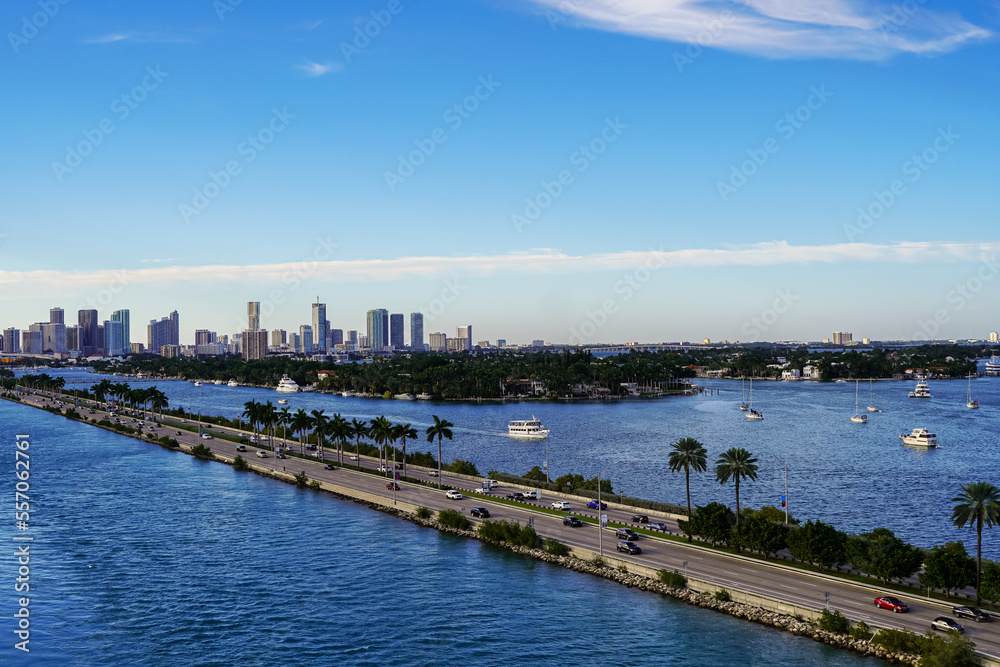 Beautiful aerial panoramic view of the city of Miami, its buildings, marina, yachts and luxurious suburbs houses Beautiful aerial panoramic view of the city of Miami, its buildings, marina, yachts and luxurious suburbs houses