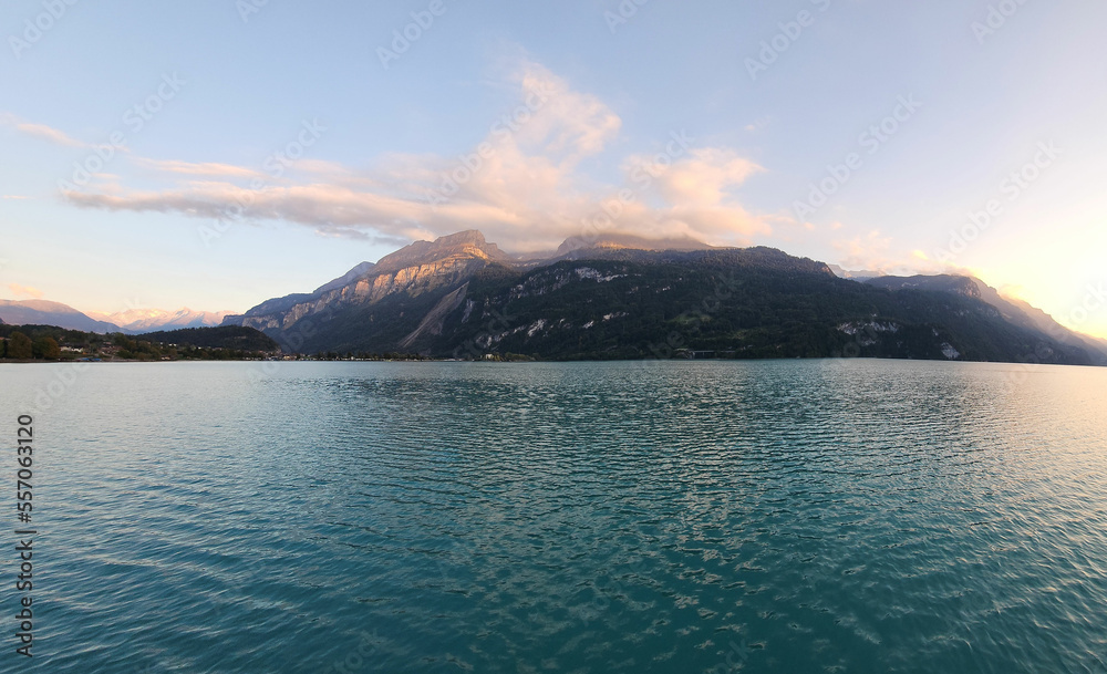 Brienz lake and mountain view during sunset