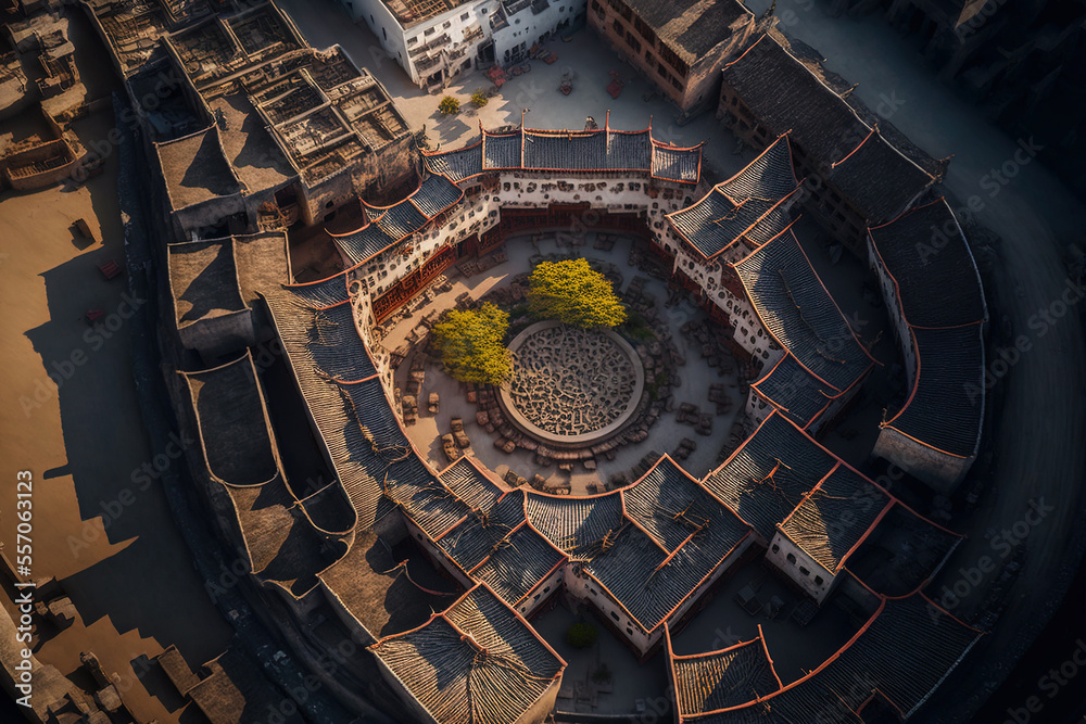 aerial images of China's Chaozhou Ancient Town. Generative AI