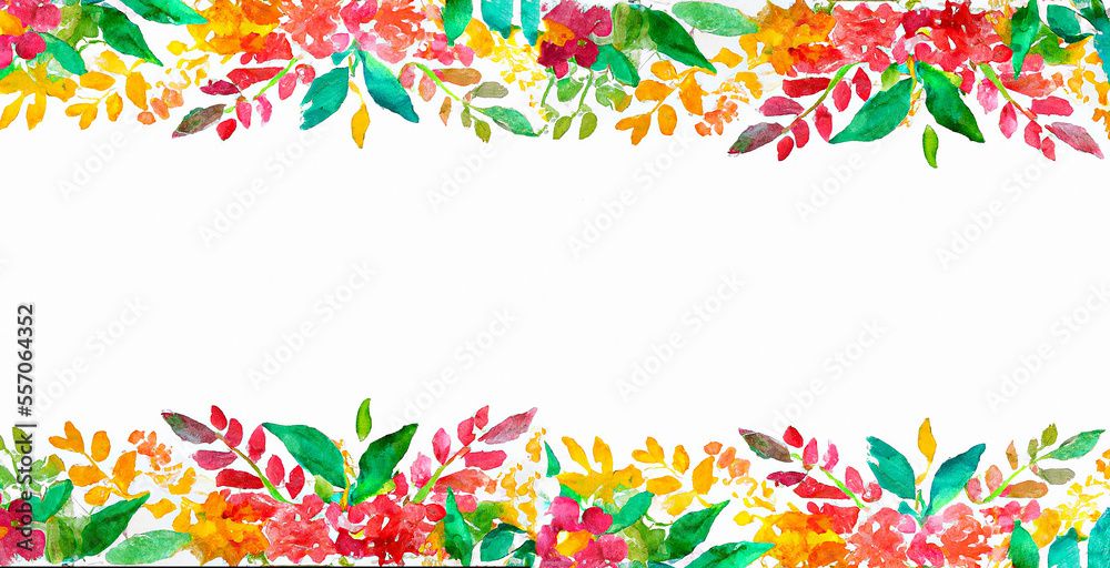 illustrazione di biglietto di auguri floreale con copy space al centro e colori pastello e acquerello ai bordi   creata con intelligenza artificiale, AI - obrazy, fototapety, plakaty 