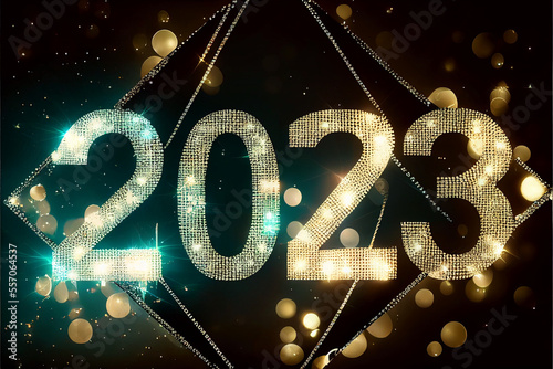 Happy New Years 2023 Banner diamonds and lights, generative art