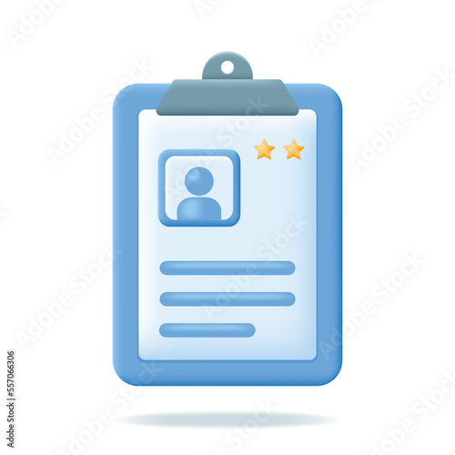 CV Resume or paper personal Document icon. Job search, human resources, business, job interview, HR, recruitment concept. 3d vector illustration isolated on white background.