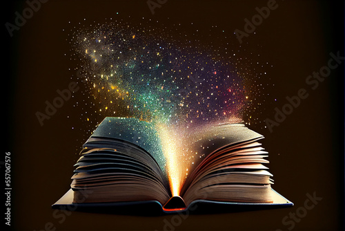 Foto An open book with sparkles coming out of it ideal for fantasy and literature bac
