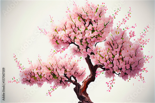 Cherry tree in full bloom with lots of pink blossoms ideal for backgrounds photo