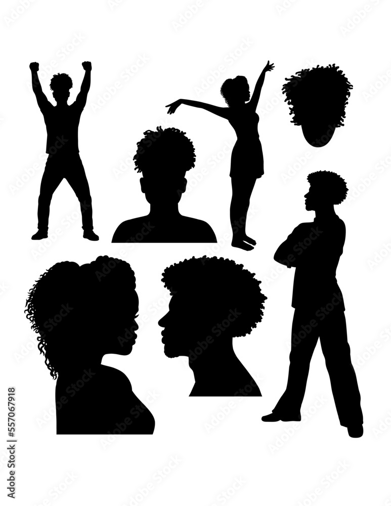 Male and female afro hairstyle silhouette
