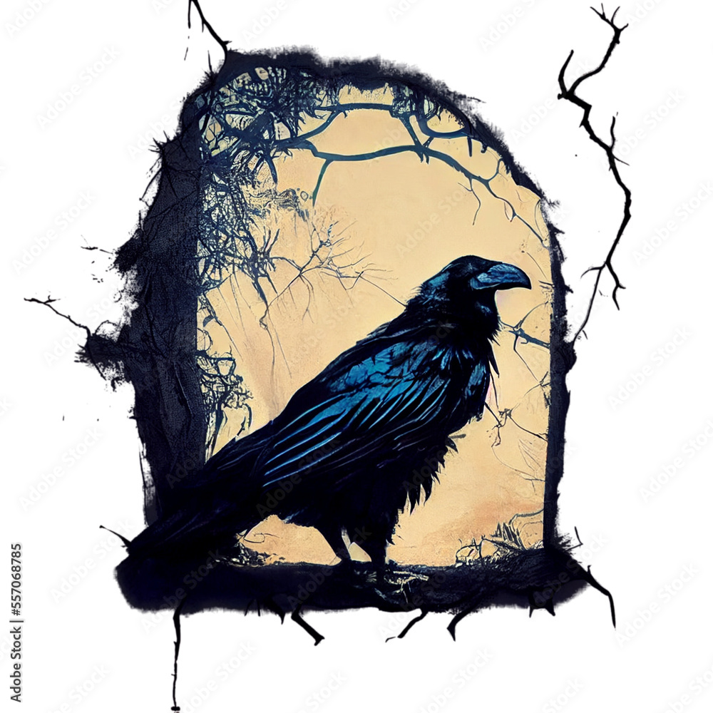 Poe's raven transparent background, blackbird, crow moody dark emo
