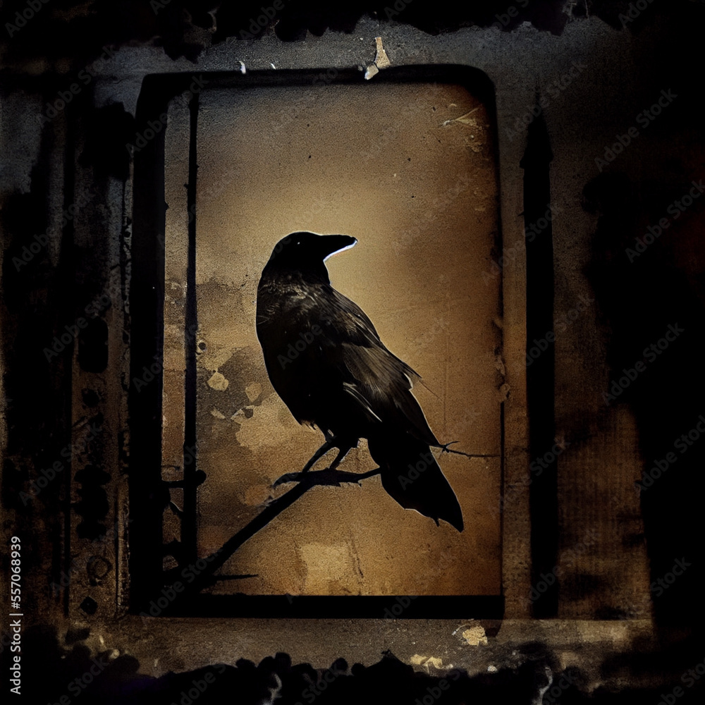 Poe's raven, blackbird, crow, poetic moody dark emo raven, creepy dirty