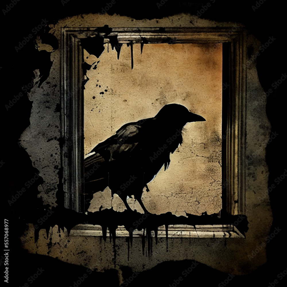Poe's raven, blackbird, crow, poetic moody dark emo raven, creepy dirty