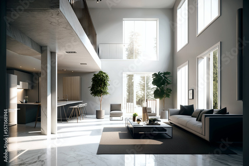 modern living room interior, double height