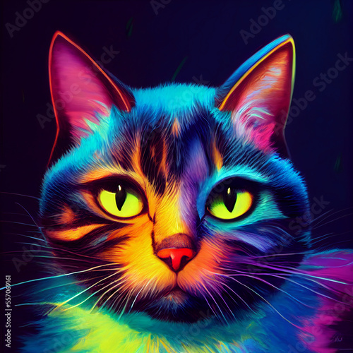 cute animal little pretty colorful cat portrait from a splash of watercolor illustration © hocine