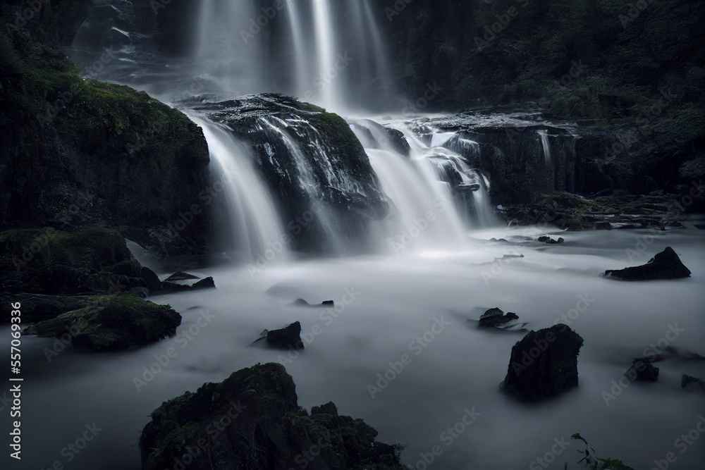 waterfall in the mountains with long exposure waterfall in the mountains with long exposure