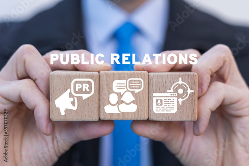 Public Relations (PR) concept. Communication advertising marketing strategy. PR, announcement, interview.