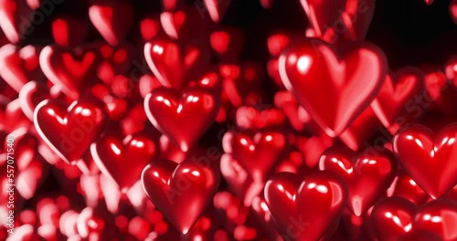 Red glossy 3D heart floating and spin up as abstract loop background