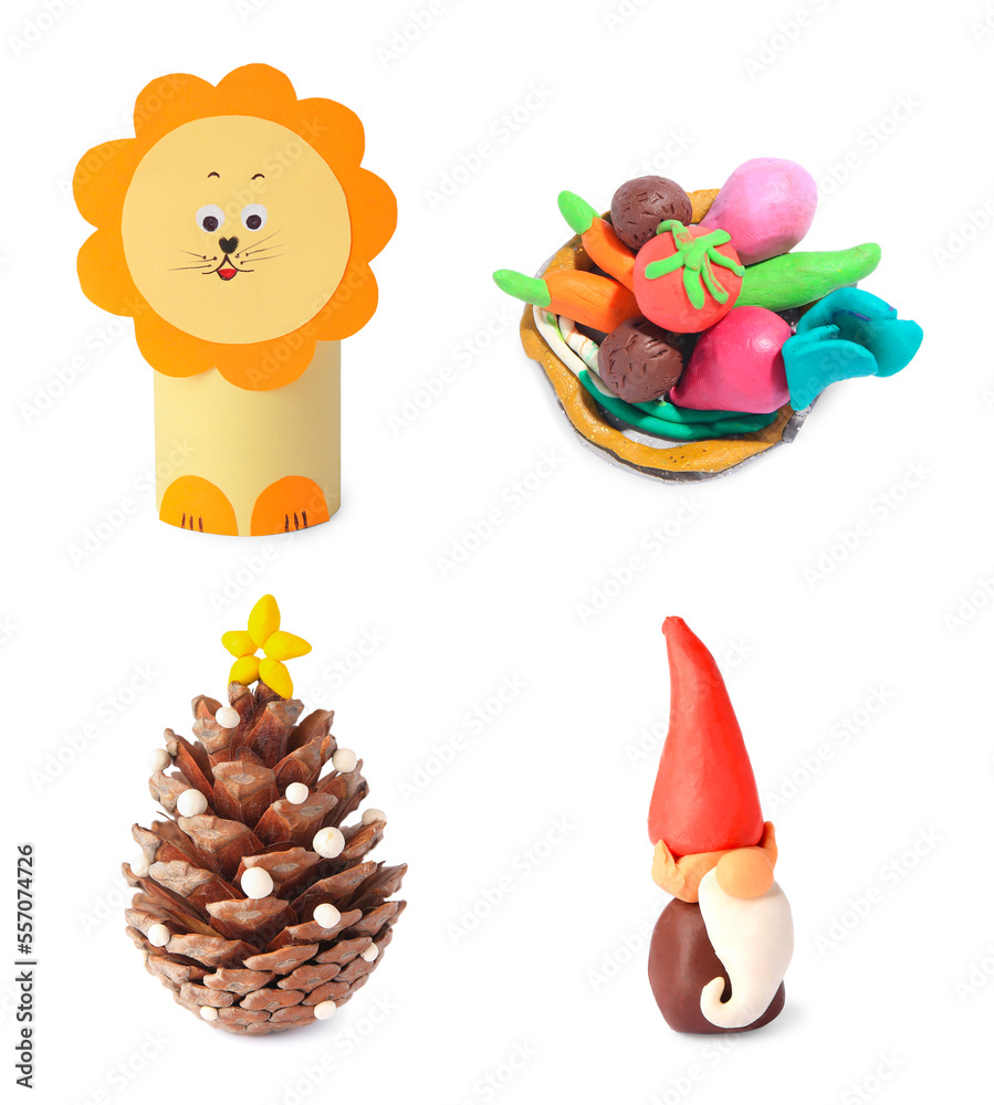 Set with different child's crafts on white background Set with different child's crafts on white background