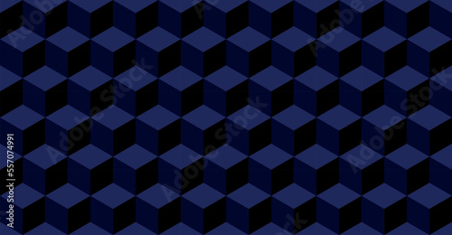 Seamless pattern Vector Illustration of isometric cube. Abstract colorful Background. Vector Illustration 3d cube pattern background texture. Dark Blue Black. Geometric graphic pattern Cubes. Hexagon
