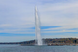 The Jet d'Eau fountain in Lake Geneva in Geneva, Switzerland