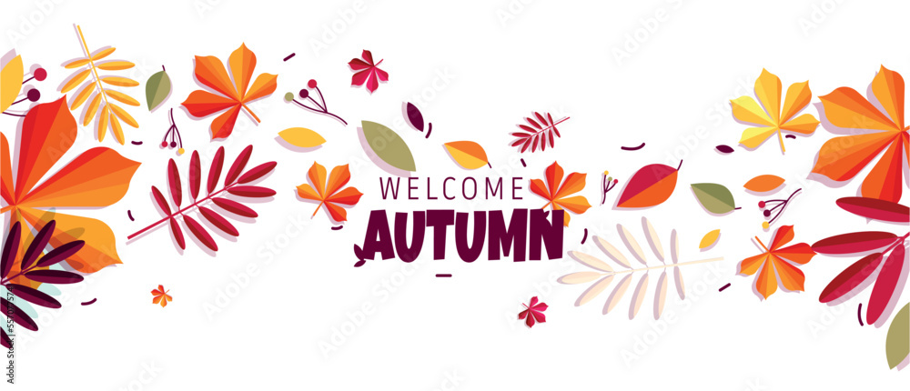 Autumn sale background. Special and limited offer, loyalty program. Discounts and promotions, cashback and prizes. Design element for advertising coupon or voucher. Cartoon flat vector illustration