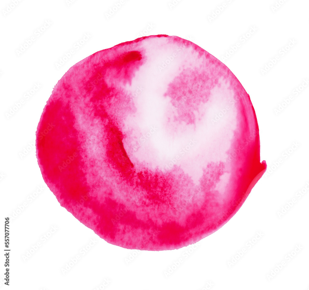 Blot of pink watercolor paint isolated on white, top view