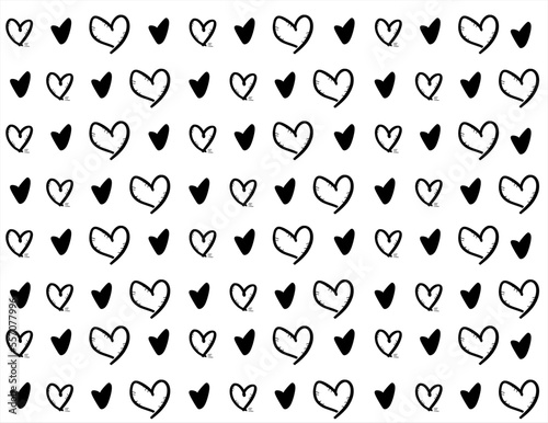 Hearts seamless pattern in hand drawn style, doodle, background, cover, print, textile, or web use, Cute, outline, simple, love.