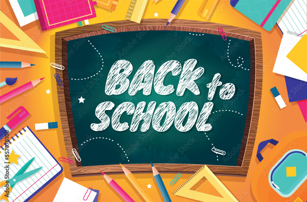 Back to school shoolwod. Education, learning and training, international knowledge day and September 1st. Graphic element for website. Pencils, markers and ruler. Cartoon flat vector illustration