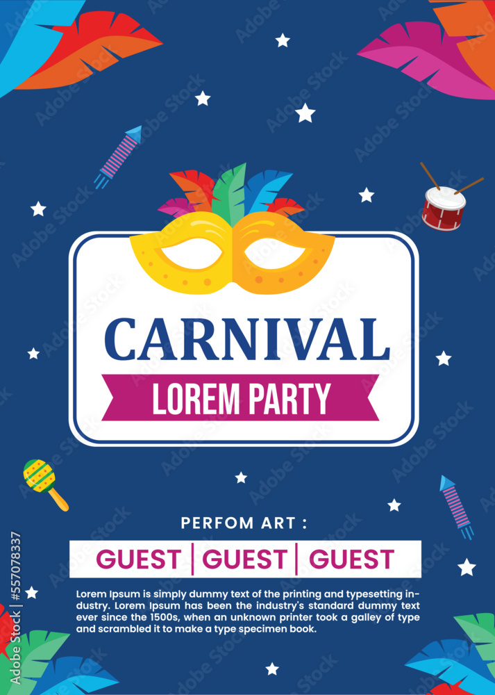 Carnival party poster template in flat design