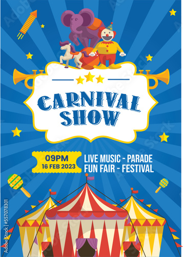 Carnival party poster template in flat design