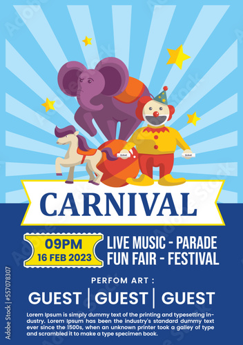 Carnival party poster template in flat design