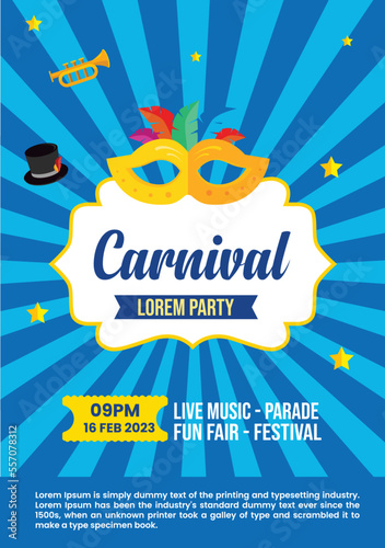 Carnival party poster template in flat design
