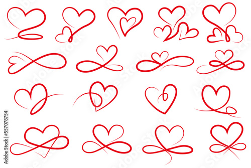 Set of Heart symbol icons.Hand drawn line heart mark collection for Valentine, Mother's day, Women's day and wedding. Vector illustration.