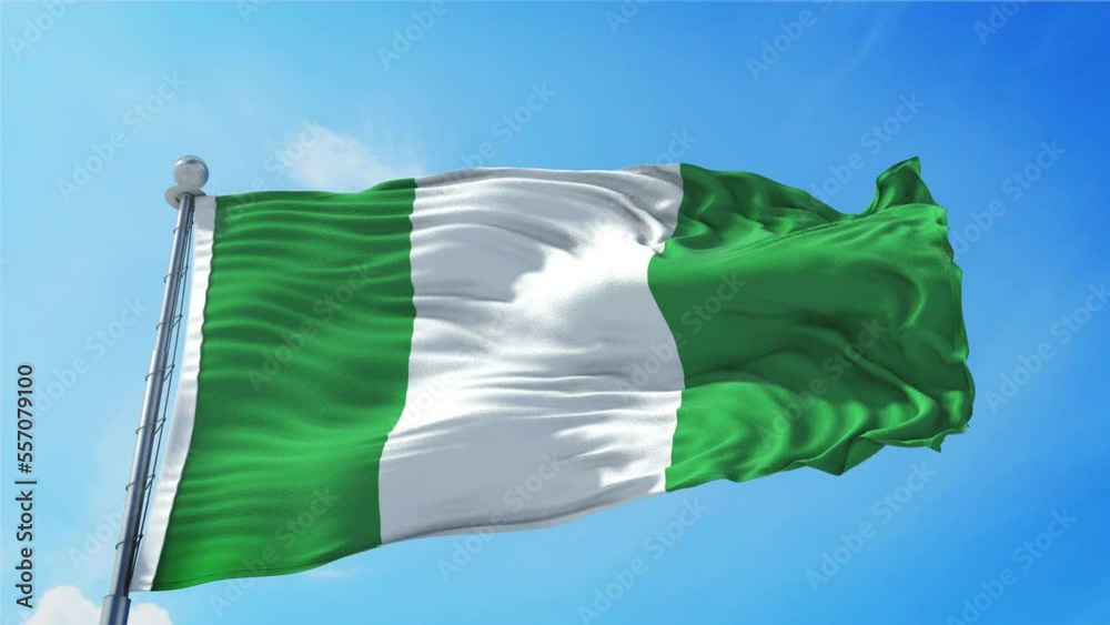 Nigeria Flag Loop. Realistic 4K. 30 fps flag of the Nigeria. Nigerian Flag waving in the wind. Seamless loop with highly detailed fabric texture. Loop ready in 4k resolution.