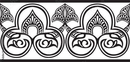 Vector monochrome seamless oriental national ornament. Endless ethnic floral border, arab peoples frame. Persian painting.