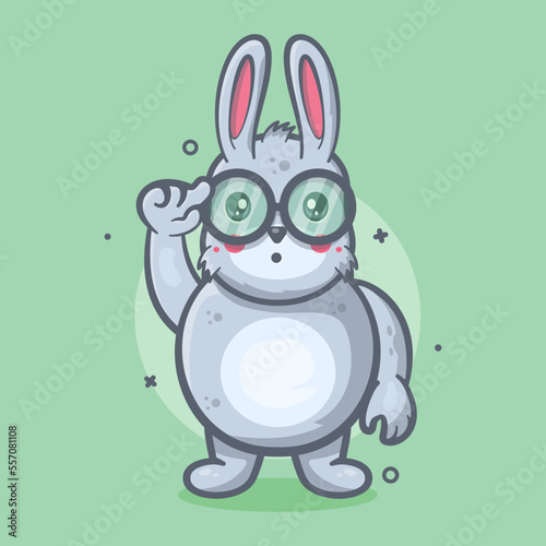 genius rabbit animal character mascot with think expression isolated cartoon in flat style design
