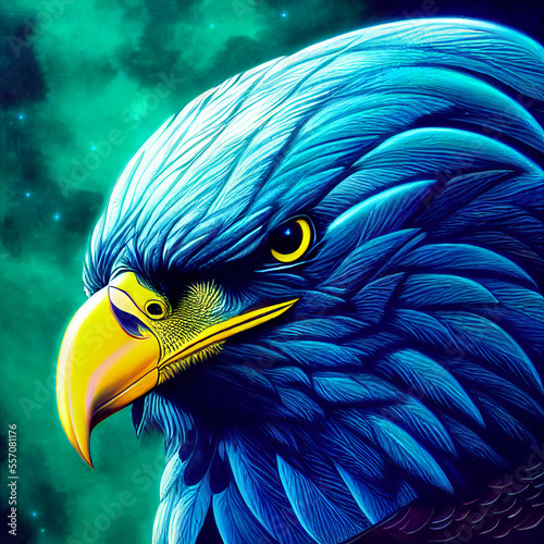 cute animal little pretty blue eagle portrait from a splash of watercolor illustration