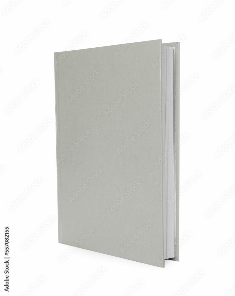 Closed book with grey hard cover isolated on white