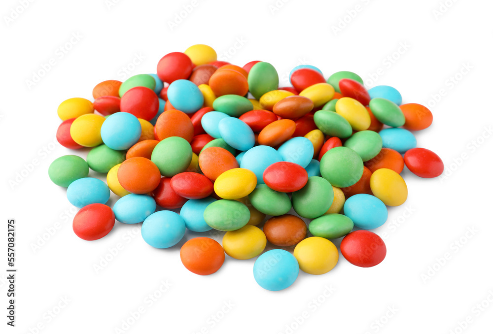Many small colorful candies on white background Many small colorful candies on white background