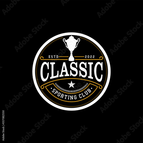 vintage rounded trophy champion label vector design