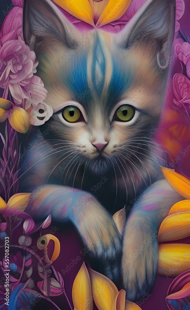 Fototapeta cat with flowers