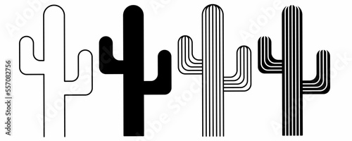 outline silhouette cactus icon set isolated on white background