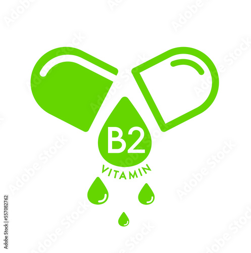Vitamin B2 icon in capsule green form simple line isolated on a white background. Design for use on web app mobile and print media. Medical symbol concept. Vector EPS10 illustration.