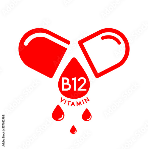 Vitamin B12 icon in capsule red form simple line isolated on a white background. Design for use on web app mobile and print media. Medical symbol concept. Vector EPS10 illustration.